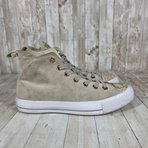 Converse Chuck Taylor All Star High Top Sneakers Beige Suede Snake Print Women 8